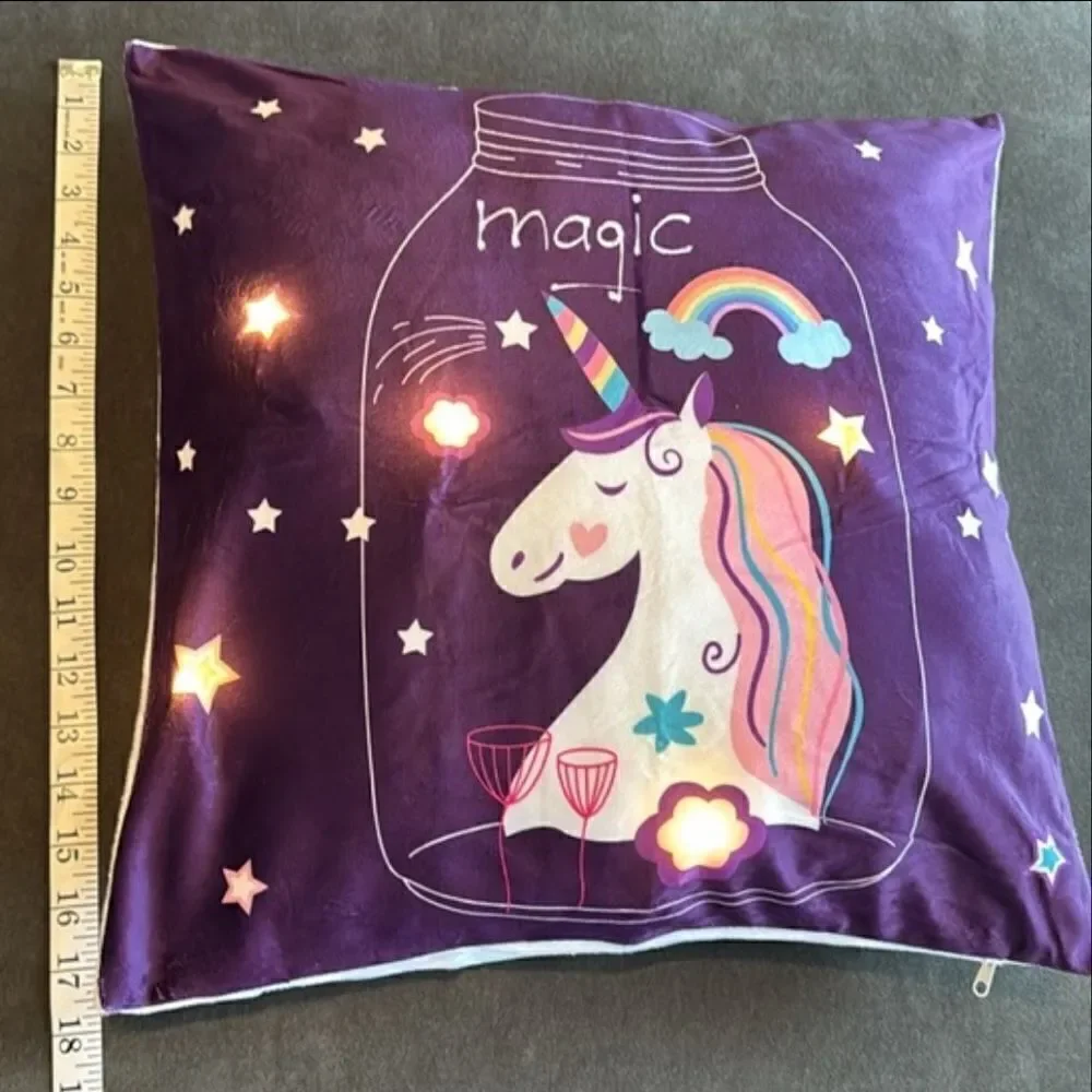 Light Up LED Decorative Unicorn Pillow Case & Flowers Pillow Case 18”x18” NEW